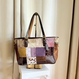 Y2K Coach patchwork leather tote bag in brown/tab multicolored
